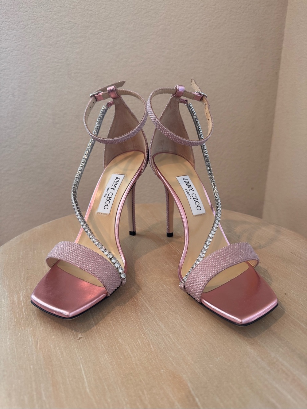 Jimmy Choo Talika Mauve Glitter Crystal T-Strap Sandal - EU 39.5 - NIB - $1,250
